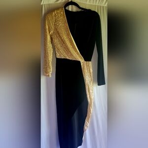 Glamorous Gold and Black Long Sleeve Dress